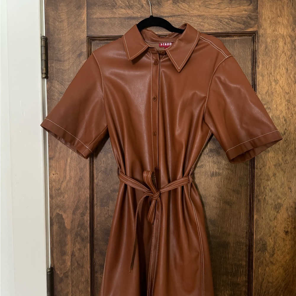 Staud Brown Faux Leather Dress